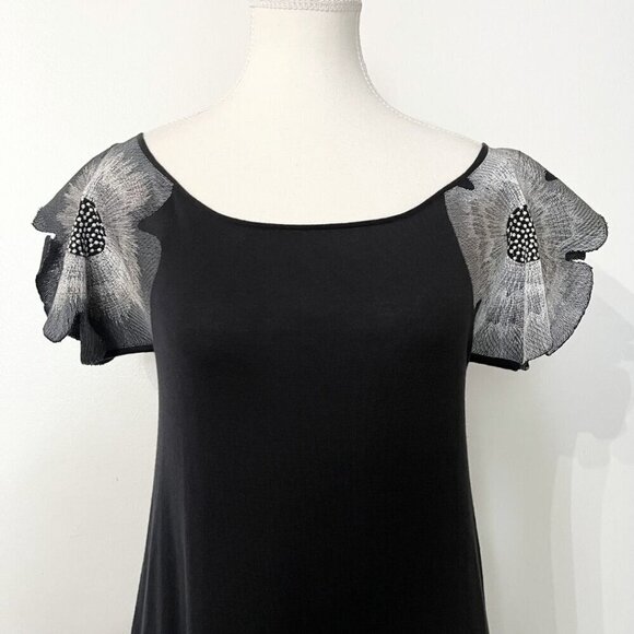 EMPORIO ARMANI BLACK GREY OVERSIZED FLORAL EMBROIDERED SHOULDER SHIFT DRESS - M - Picture 4 of 9